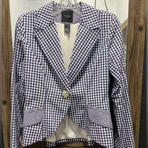 Rare SMYTHE One Button Cutaway Blazer - navy and white check. Size 6 or 8